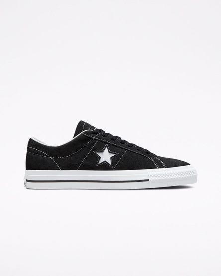 Converse CONS One Star Pro Semsket Skinn Skatesko Dame Svarte Hvite | 359SPJTKY