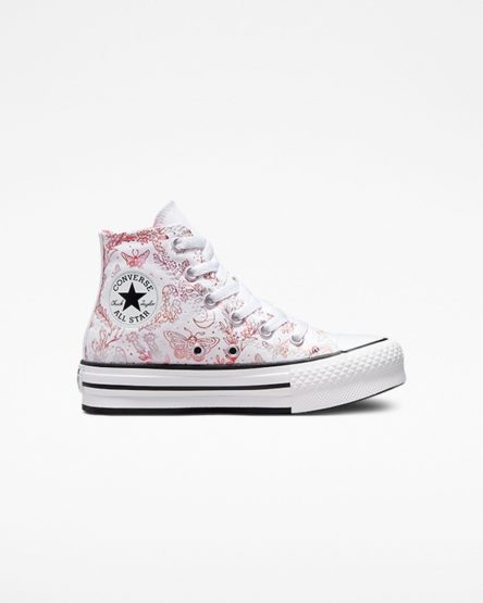 Converse Chuck Taylor All Star EVA Lift Butterfly Shine Høye Platform Sko Jente Hvite Rosa Svarte | 654KPRZJA