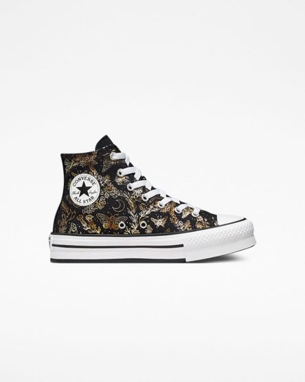 Converse Chuck Taylor All Star EVA Lift Butterfly Shine Høye Platform Sko Jente Svarte Gull Hvite | 942JDNEXC