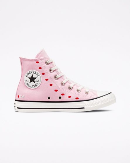 Converse Chuck Taylor All Star Embroidered Lips Høye Sko Dame Rosa Hvite | 632ENSWXI