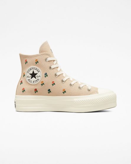 Converse Chuck Taylor All Star Lift Embroidered Roses Høye Platform Sko Dame Beige | 958IKHGMV