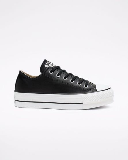 Converse Chuck Taylor All Star Lift Lær Lave Platform Sko Dame Svarte Hvite | 603LMEZBF