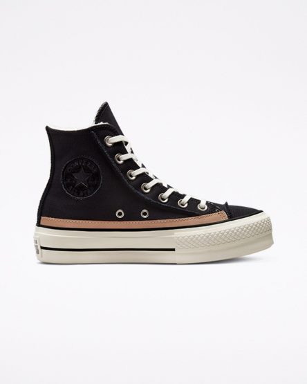 Converse Chuck Taylor All Star Lift Raw Edge Høye Platform Sko Dame Svarte Brune | 806UJSBKI