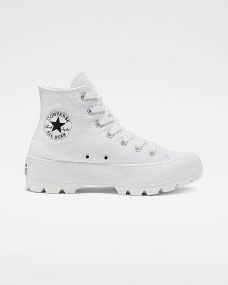 Converse Chuck Taylor All Star Lugged Høye Sko Dame Hvite Svarte Hvite | 593WVTESB