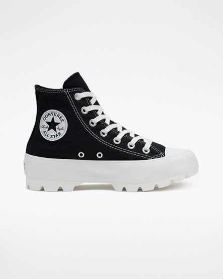 Converse Chuck Taylor All Star Lugged Høye Sko Dame Svarte Hvite Svarte | 651SXOQHW