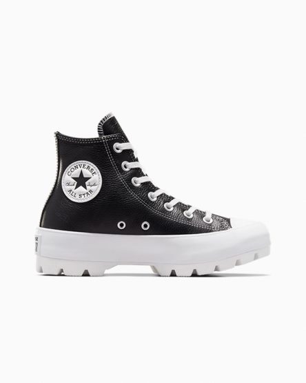 Converse Chuck Taylor All Star Lugged Lær Høye Sko Dame Svarte Hvite | 137QIJYUR