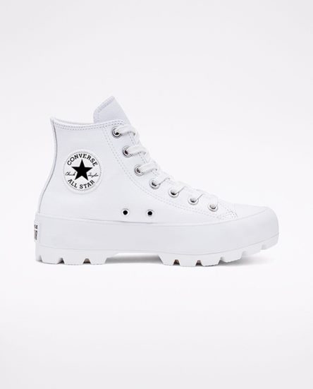 Converse Chuck Taylor All Star Lugged Lær Høye Sko Dame Hvite Svarte Hvite | 150TSWFDK