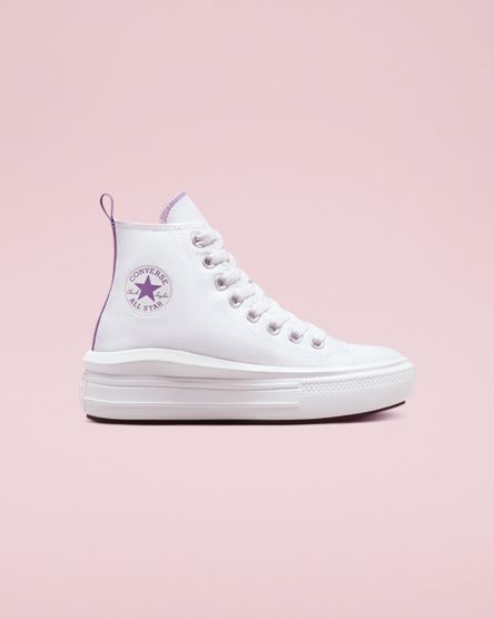 Converse Chuck Taylor All Star Move Høye Platform Sko Jente Hvite Lilla Hvite | 520DJTFWQ
