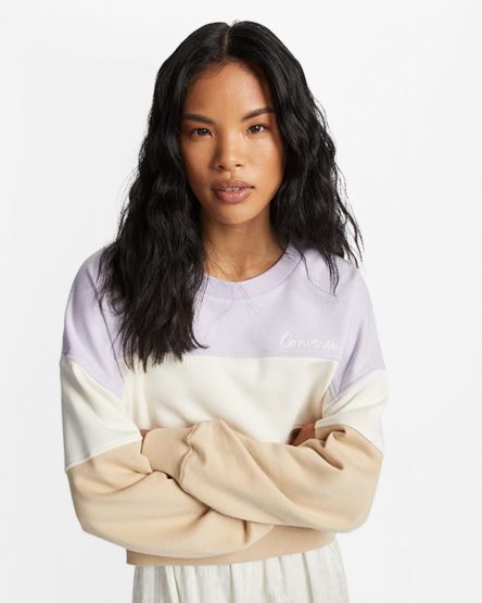 Converse Colorblocked Chain Stitch Crew Gensere Dame Lilla Multicolor | 176REJLBU