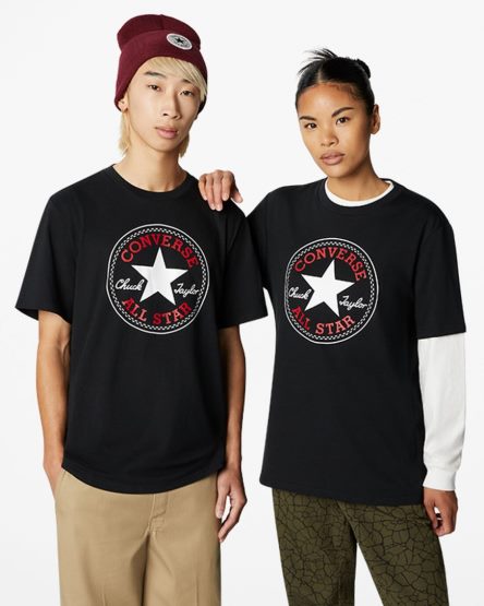 Converse Go-To All Star Patch Standard Fit T-Shirts Dame Svarte | 048UBCJNX