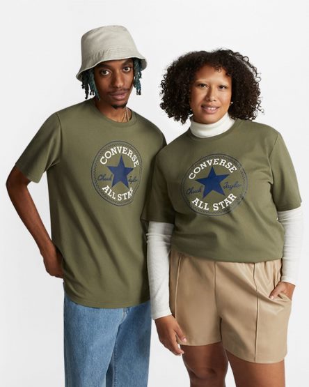 Converse Go-To All Star Patch Standard Fit T-Shirts Dame Olivengrønne | 908UBNSPF