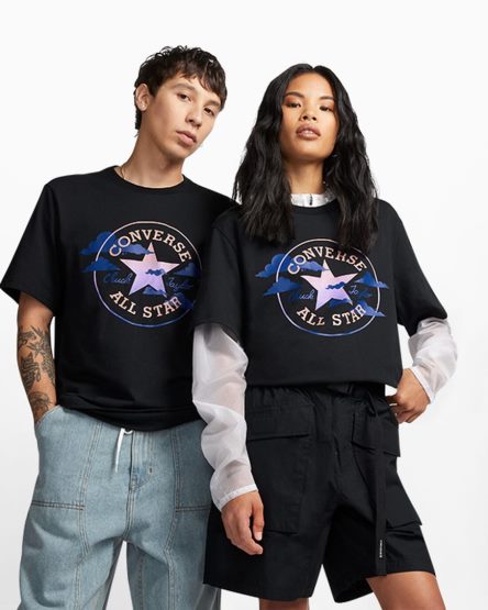 Converse Go-To Clouds Grafiske Standard Fit T-Shirts Dame Svarte | 541GXSBDA
