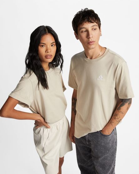 Converse Go-To Embroidered Star Chevron Standard Fit T-Shirts Dame Grå | 035RHIVFT