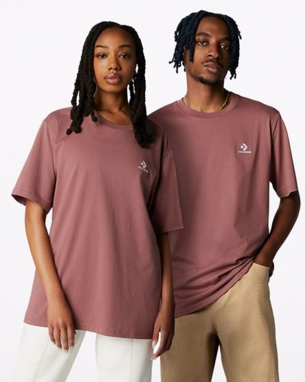 Converse Go-To Embroidered Star Chevron Standard Fit T-Shirts Dame Burgunder | 086PHEDMG