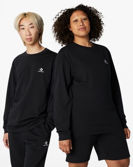 Converse Go-To Embroidered Star Chevron Standard Fit T-Shirts Dame Svarte | 269LCPVEQ