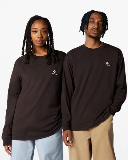 Converse Go-To Embroidered Star Chevron Standard Fit T-Shirts Dame Brune | 324SAPHOI
