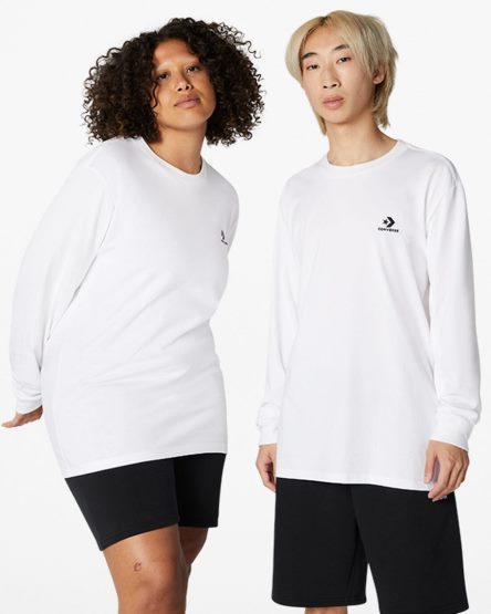 Converse Go-To Embroidered Star Chevron Standard Fit T-Shirts Dame Hvite | 326NVWHXY