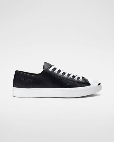 Converse Jack Purcell Lær Lave Sko Herre Svarte Hvite | 376BUJCFG