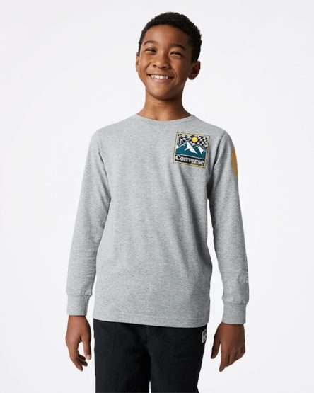 Converse Long Sleeve Sneaker Collage T-Shirts Gutt Mørke Grå | 528PTWQSI