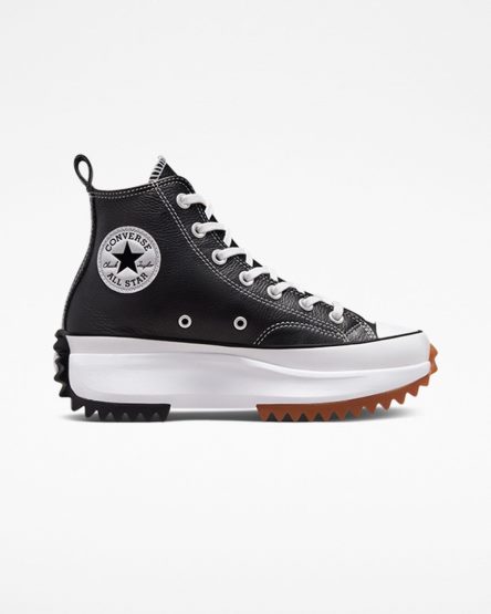 Converse Run Star Hike Foundational Lær Høye Platform Sko Dame Svarte Hvite | 648CXJBPL