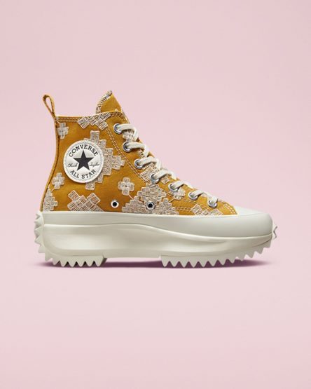 Converse Run Star Hike Tonal Embroidery Høye Platform Sko Dame Gull | 905ZGXPQY