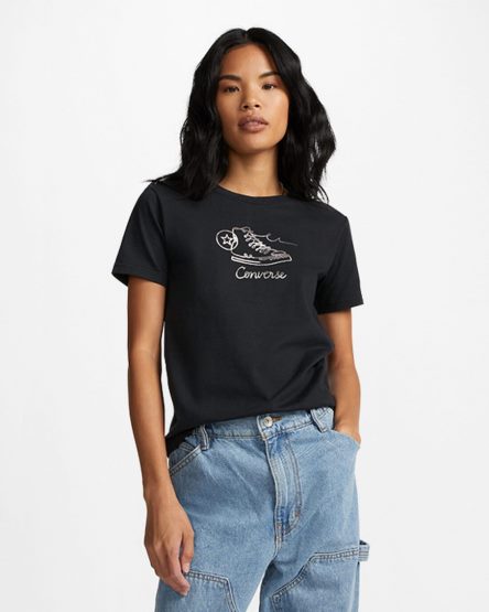 Converse Sneaker Grafiske Slim-Fit T-Shirts Dame Svarte | 567TBOUGV