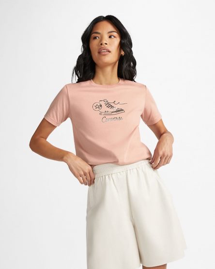 Converse Sneaker Grafiske Slim-Fit T-Shirts Dame Rosa | 657YQTHEV