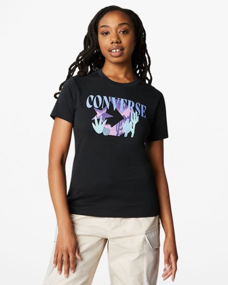 Converse Star Chevron Desert Mountain T-Shirts Dame Svarte | 963WBVMJA