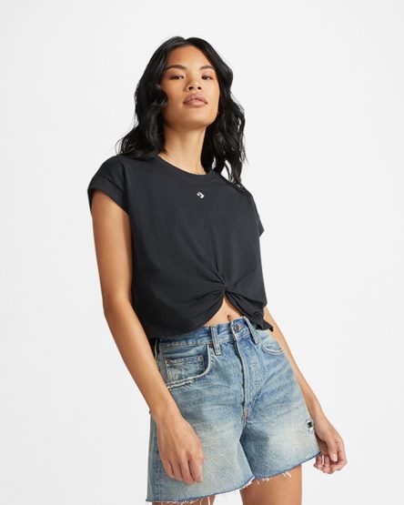 Converse Star Chevron Twist Cropped T-Shirts Dame Svarte | 829IVZSGK