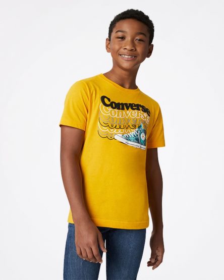 Converse Wavy Wordmark Sneaker T-Shirts Gutt Gul | 354FHTMLN