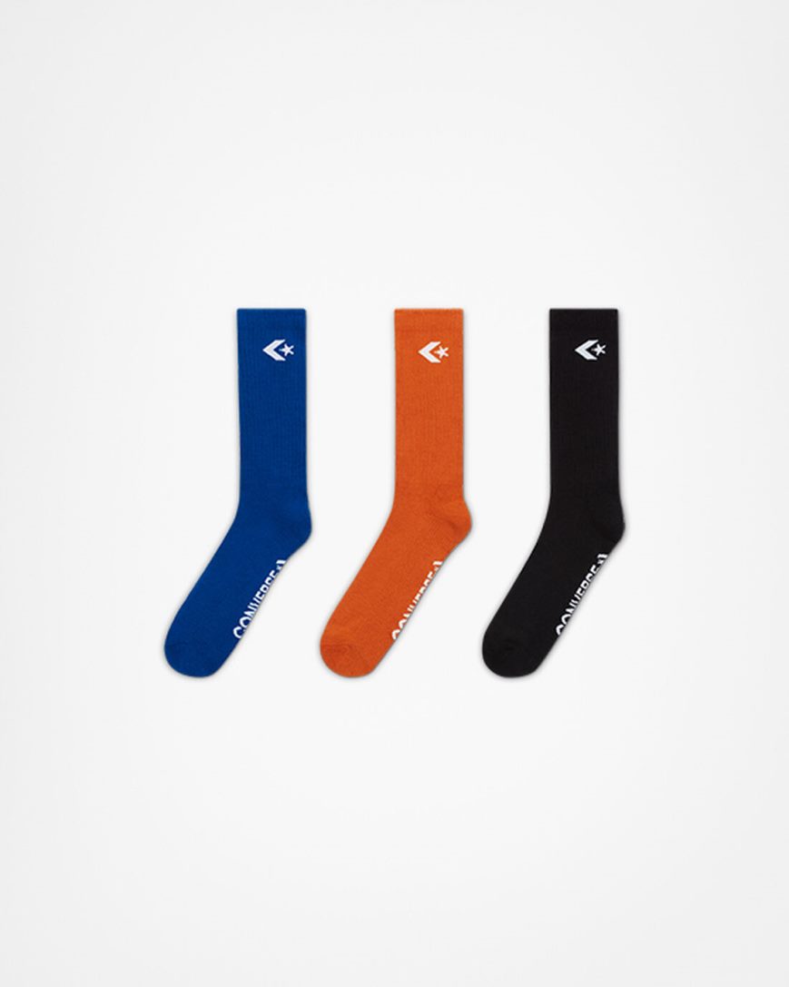 Converse 3-Pack Classic Star Chevron Crew Sokker Herre Blå Hvite | 064YMDVEC