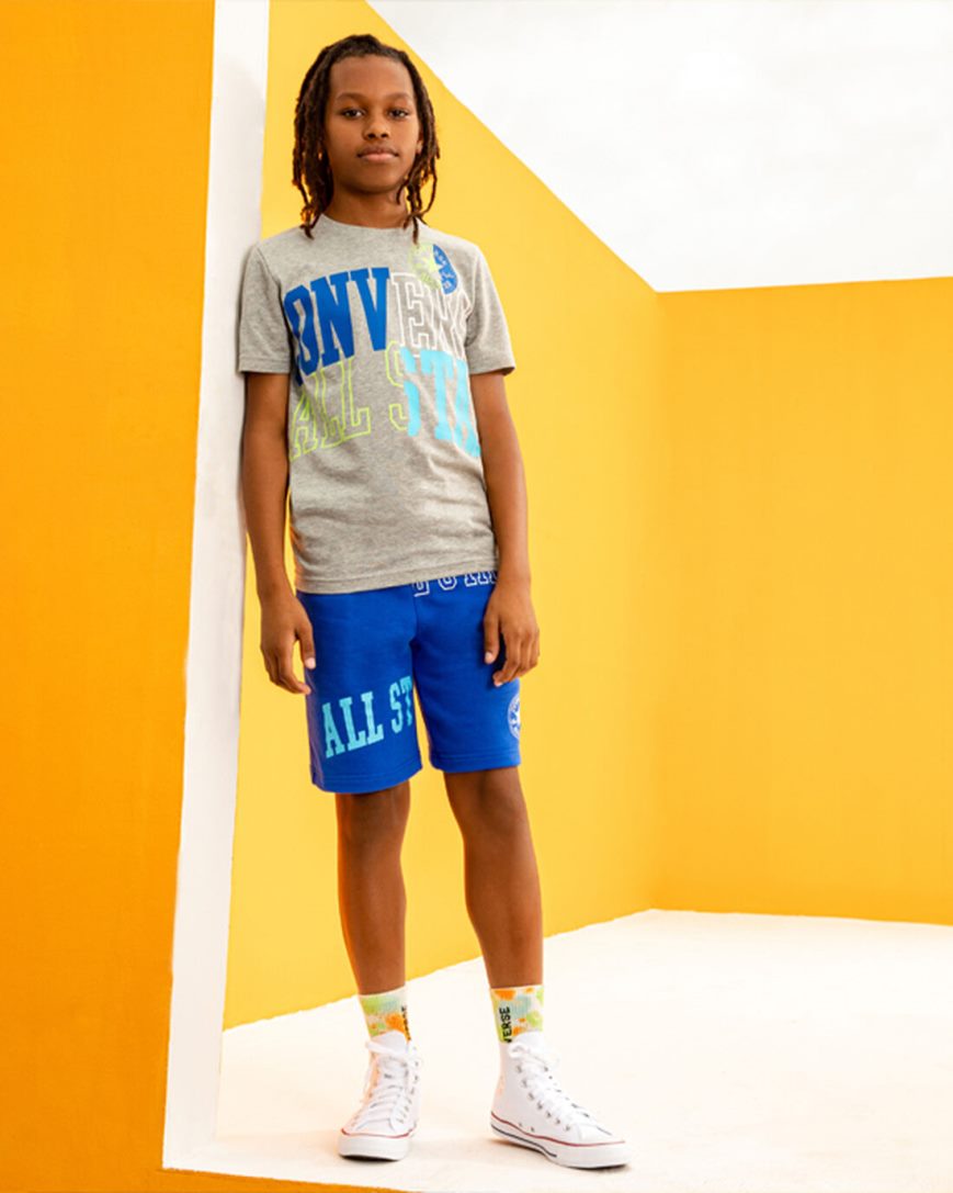 Converse All Star Logo Grafiske French Terry Shorts Gutt Kongeblå | 815MRQZGX