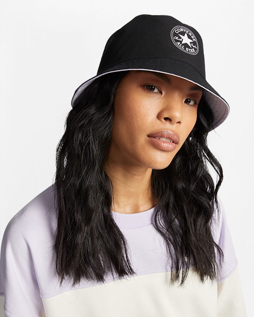 Converse All Star Patch Reversible Bucket Hatt Dame Lilla Svarte | 678LIFASR