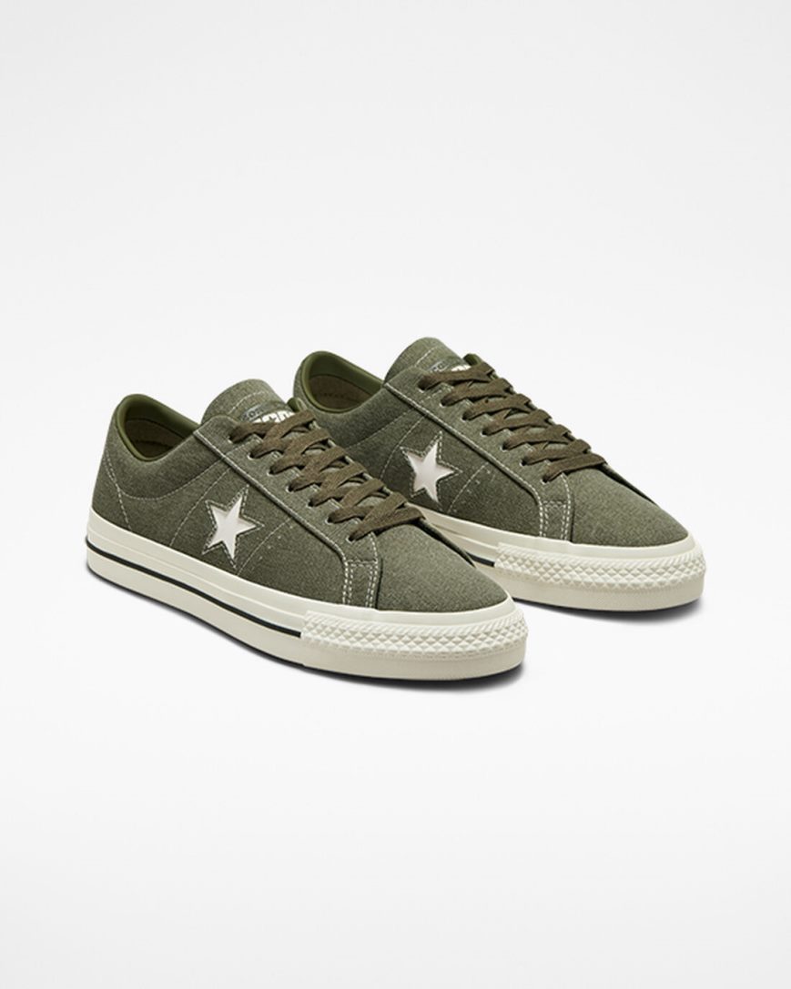 Converse CONS One Star Pro Heavyweight Canvas Skatesko Dame Olivengrønne Svarte | 376TLKPIG