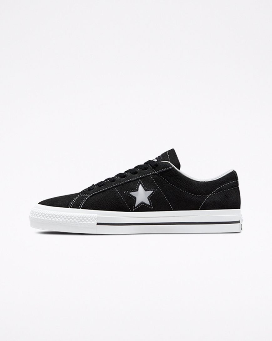 Converse CONS One Star Pro Semsket Skinn Skatesko Herre Svarte Hvite | 847BAJHLN