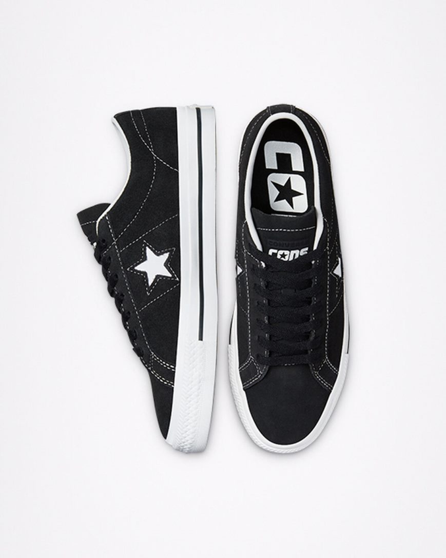 Converse CONS One Star Pro Semsket Skinn Skatesko Herre Svarte Hvite | 847BAJHLN