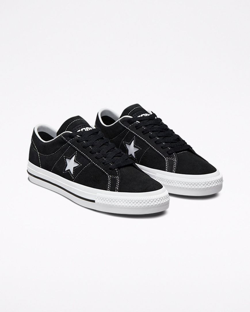 Converse CONS One Star Pro Semsket Skinn Skatesko Herre Svarte Hvite | 847BAJHLN