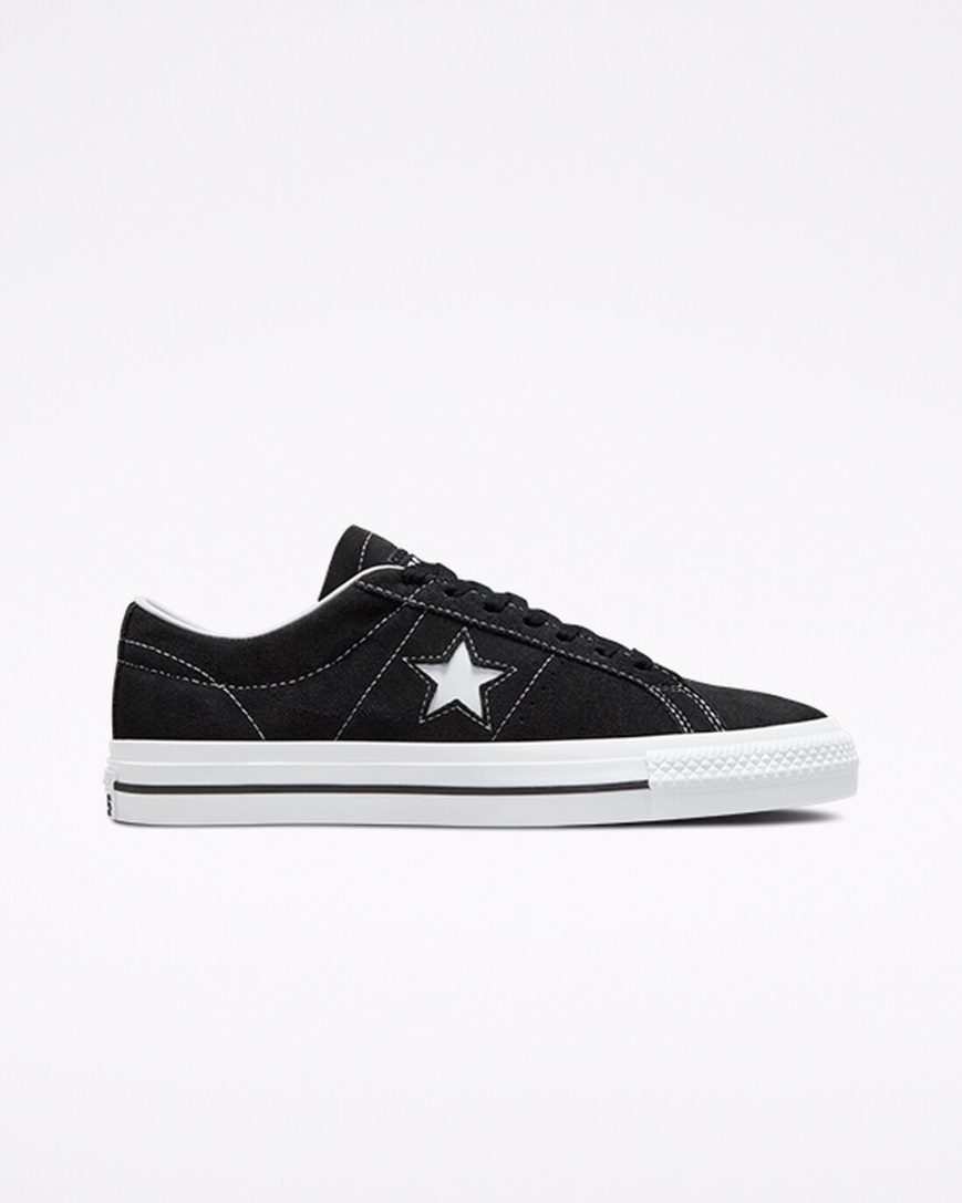 Converse CONS One Star Pro Semsket Skinn Skatesko Herre Svarte Hvite | 847BAJHLN