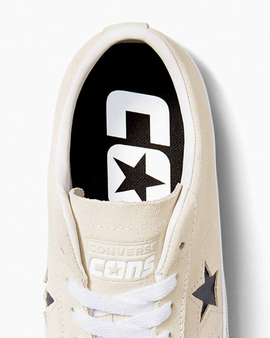 Converse CONS One Star Pro Semsket Skinn Skatesko Dame Beige Hvite Svarte | 920TRXGCU