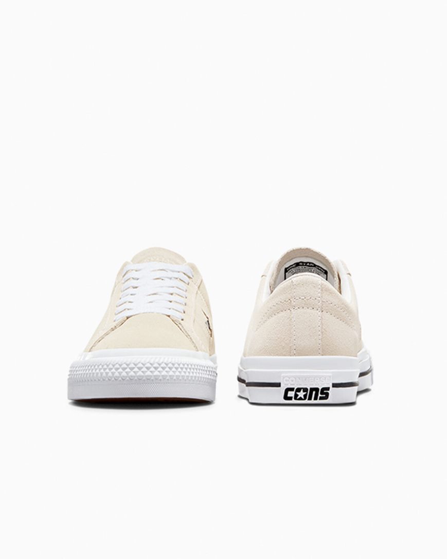 Converse CONS One Star Pro Semsket Skinn Skatesko Dame Beige Hvite Svarte | 920TRXGCU