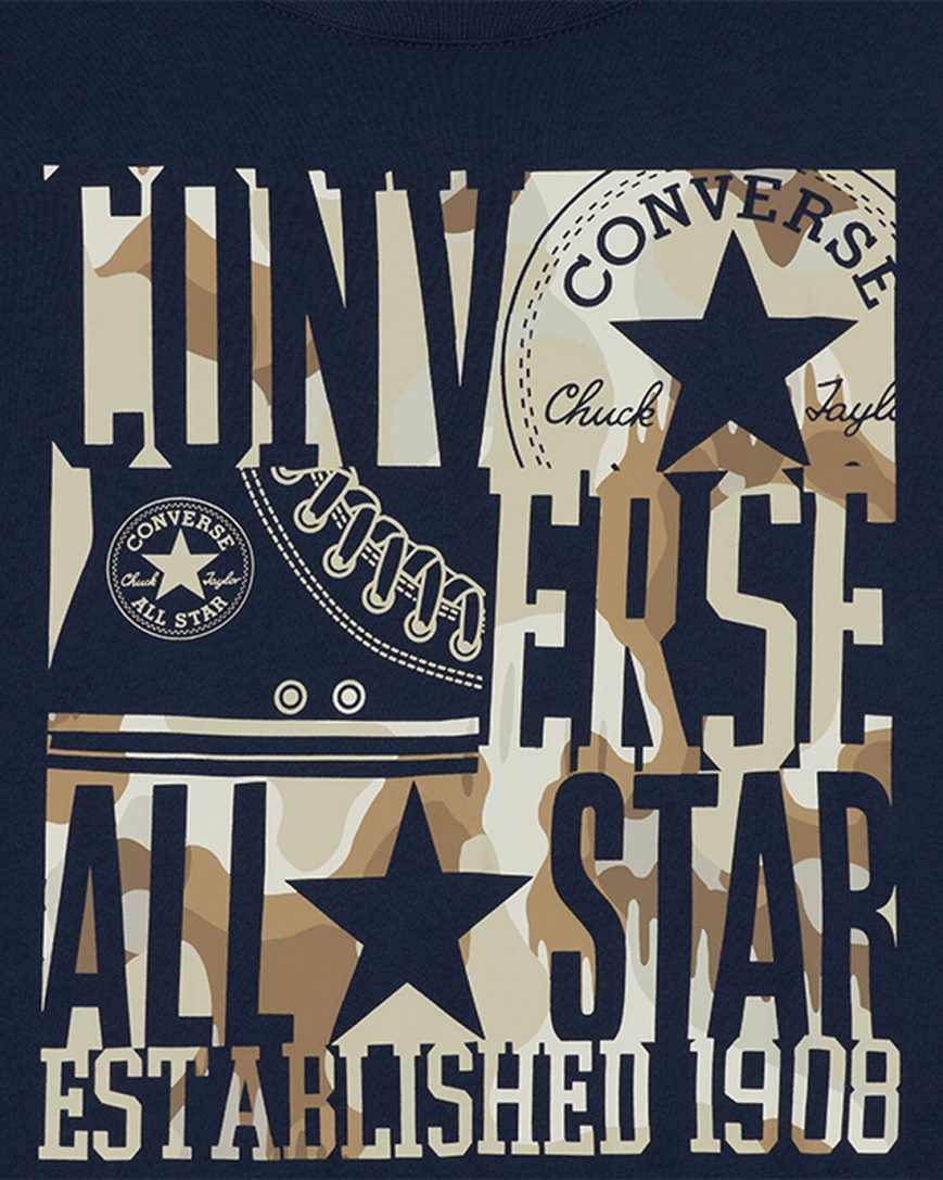 Converse Camo Logo Stack T-Shirts Gutt Marineblå | 764SHGJCA