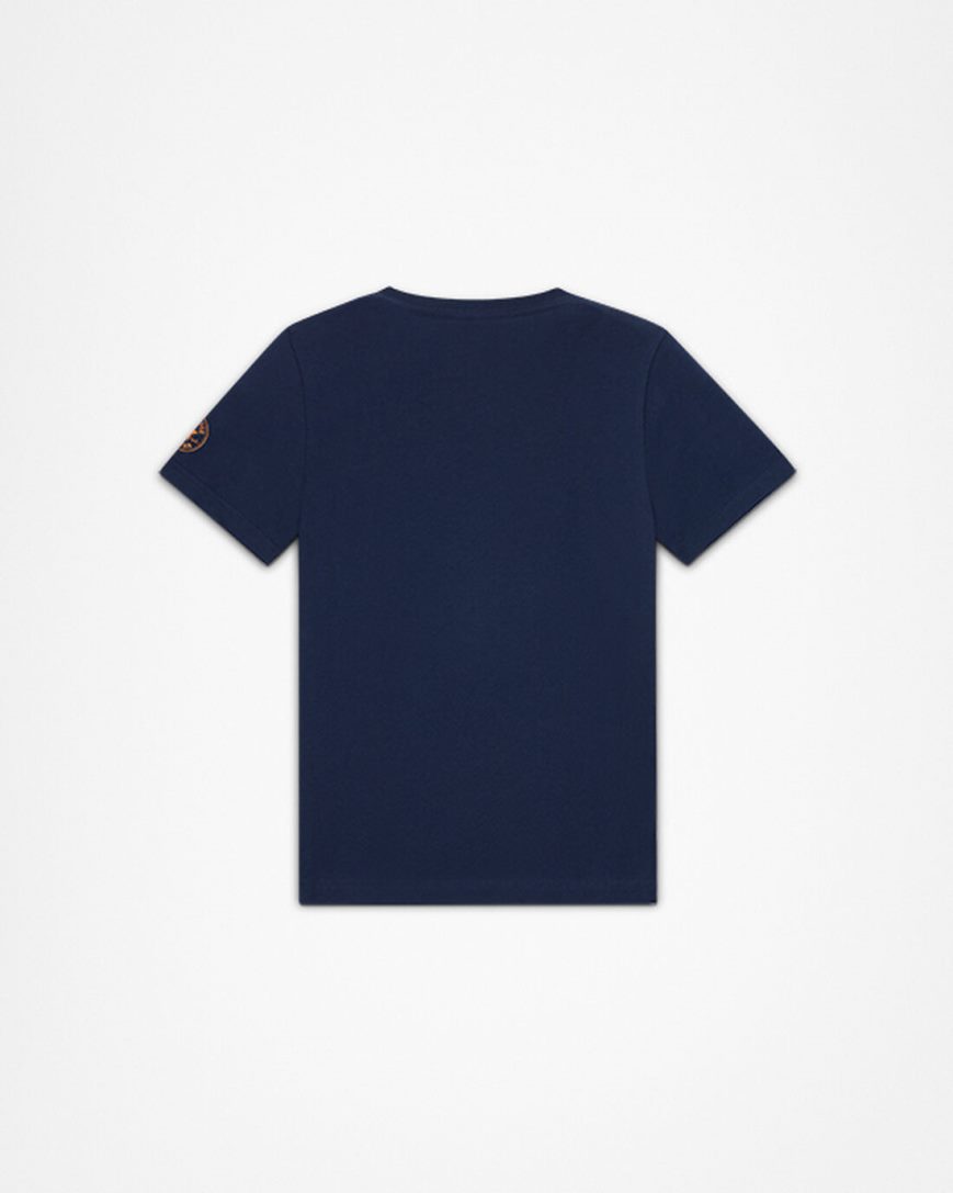 Converse Camo Logo Stack T-Shirts Gutt Marineblå | 764SHGJCA