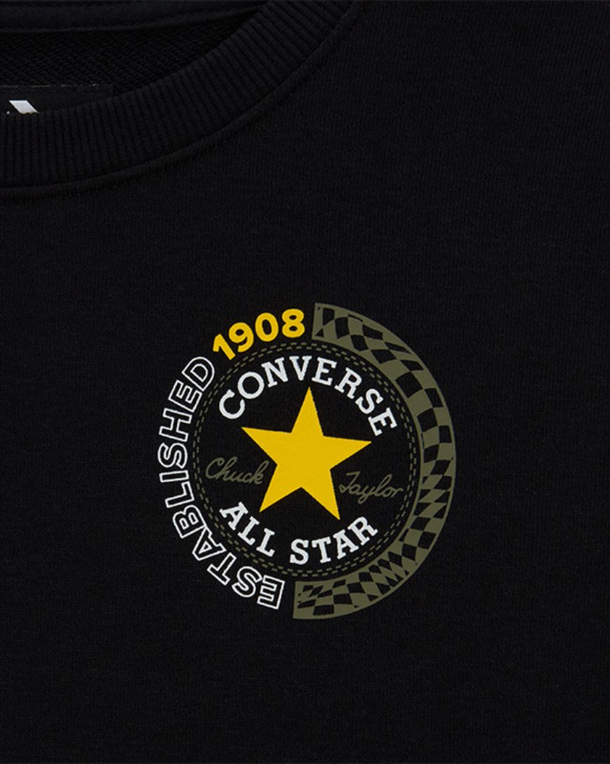 Converse Checkered French Terry Crew Gensere Gutt Svarte | 312PCQFBK