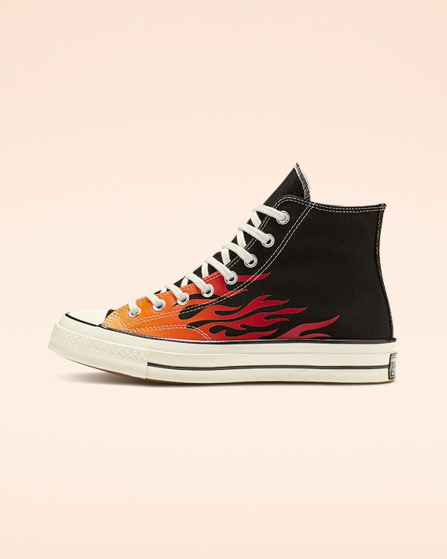 Converse Chuck 70 Archive Print Høye Sko Dame Svarte Rød | 357ZBADPG