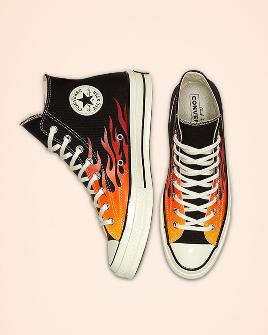 Converse Chuck 70 Archive Print Høye Sko Dame Svarte Rød | 357ZBADPG