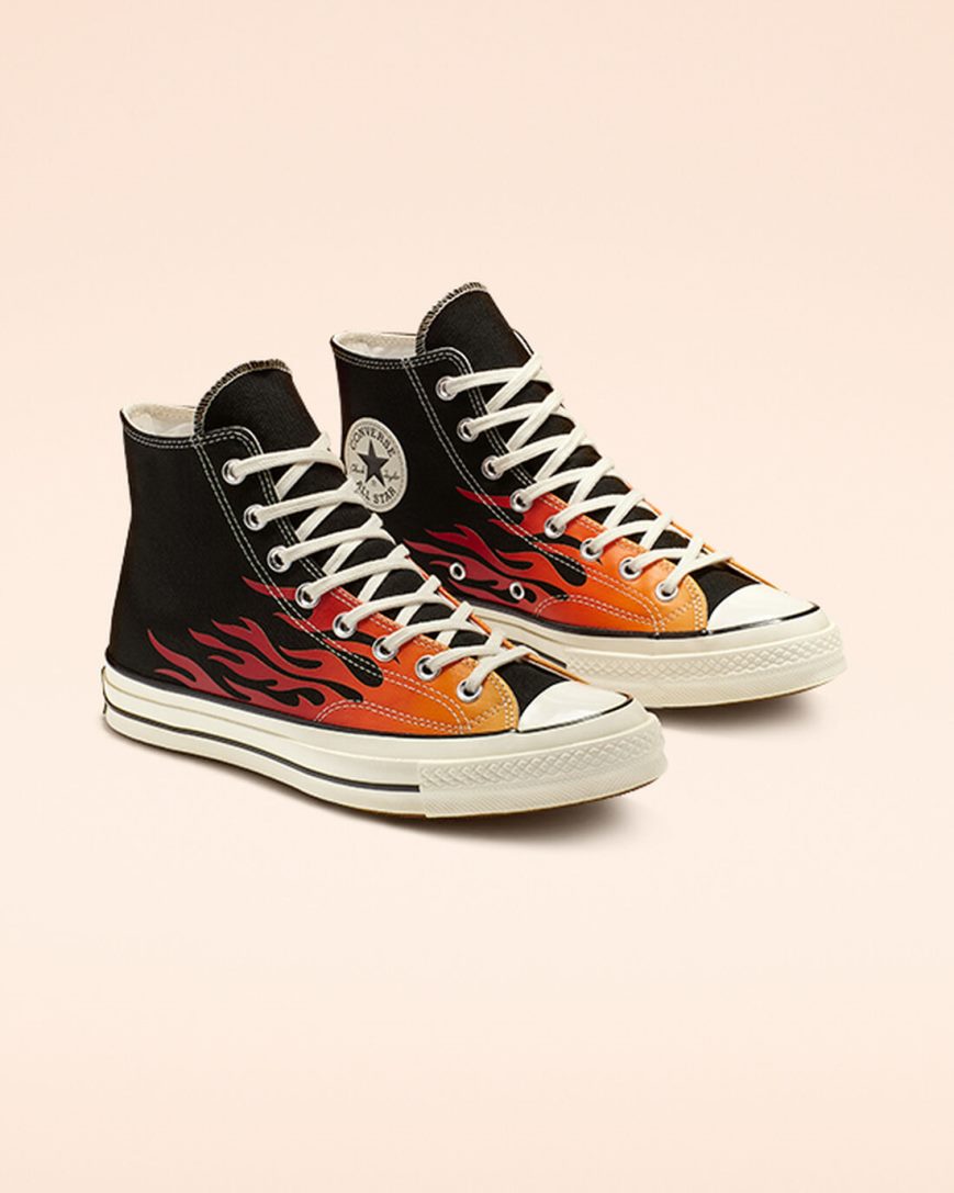 Converse Chuck 70 Archive Print Høye Sko Dame Svarte Rød | 357ZBADPG