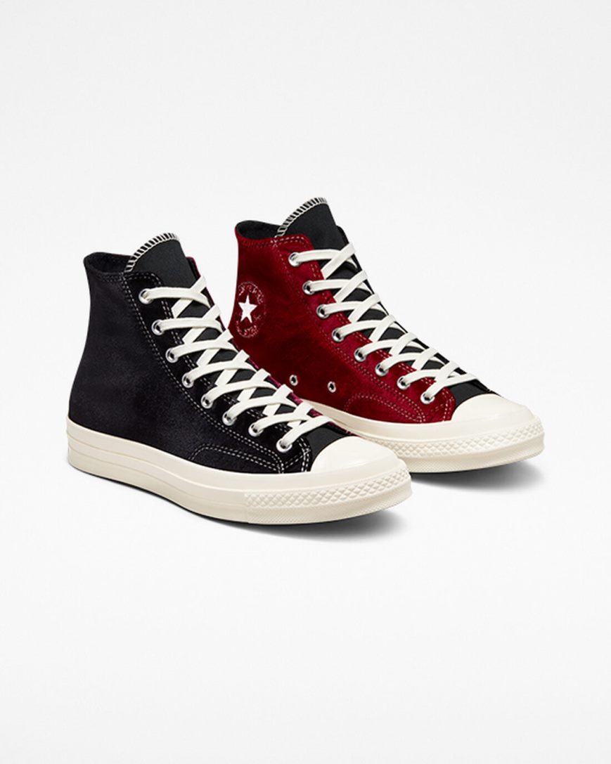 Converse Chuck 70 Beyond Retro Velvet Høye Sko Herre Svarte Rød | 652JFSYCN