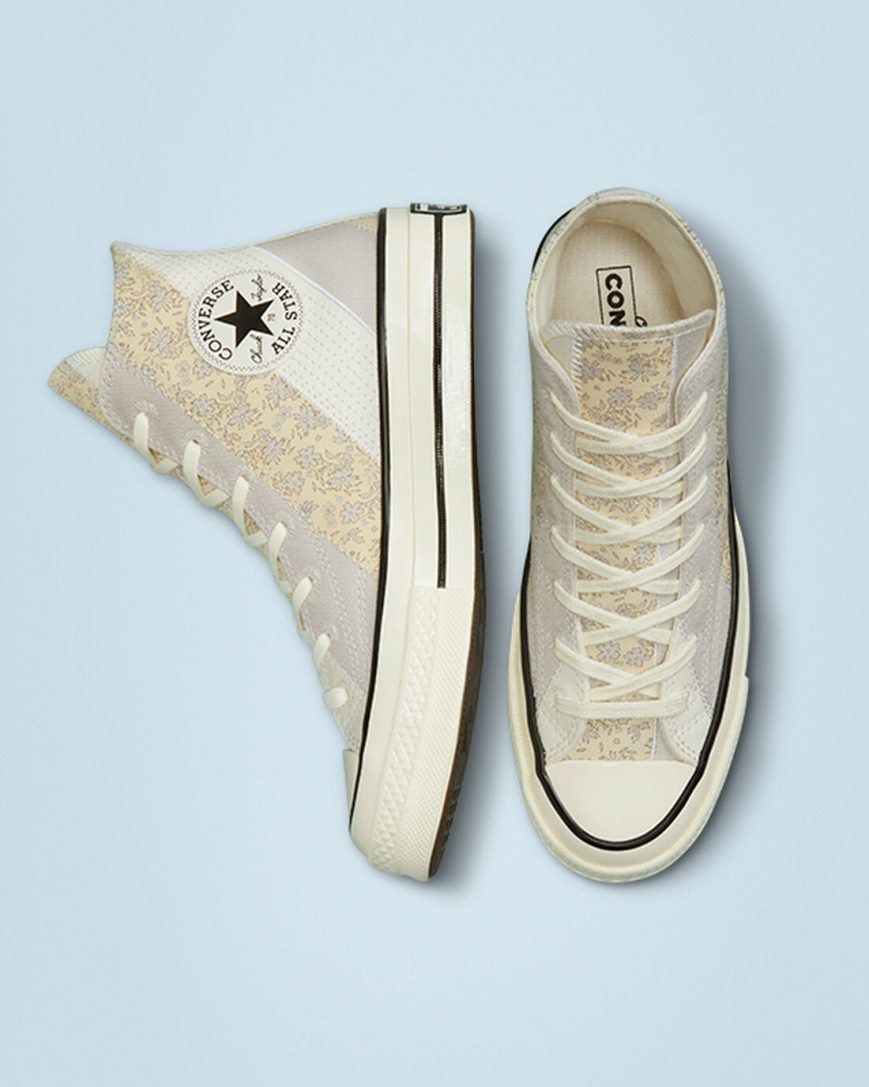 Converse Chuck 70 Embroidered Floral Høye Sko Dame Beige Svarte | 057ZAJPLW