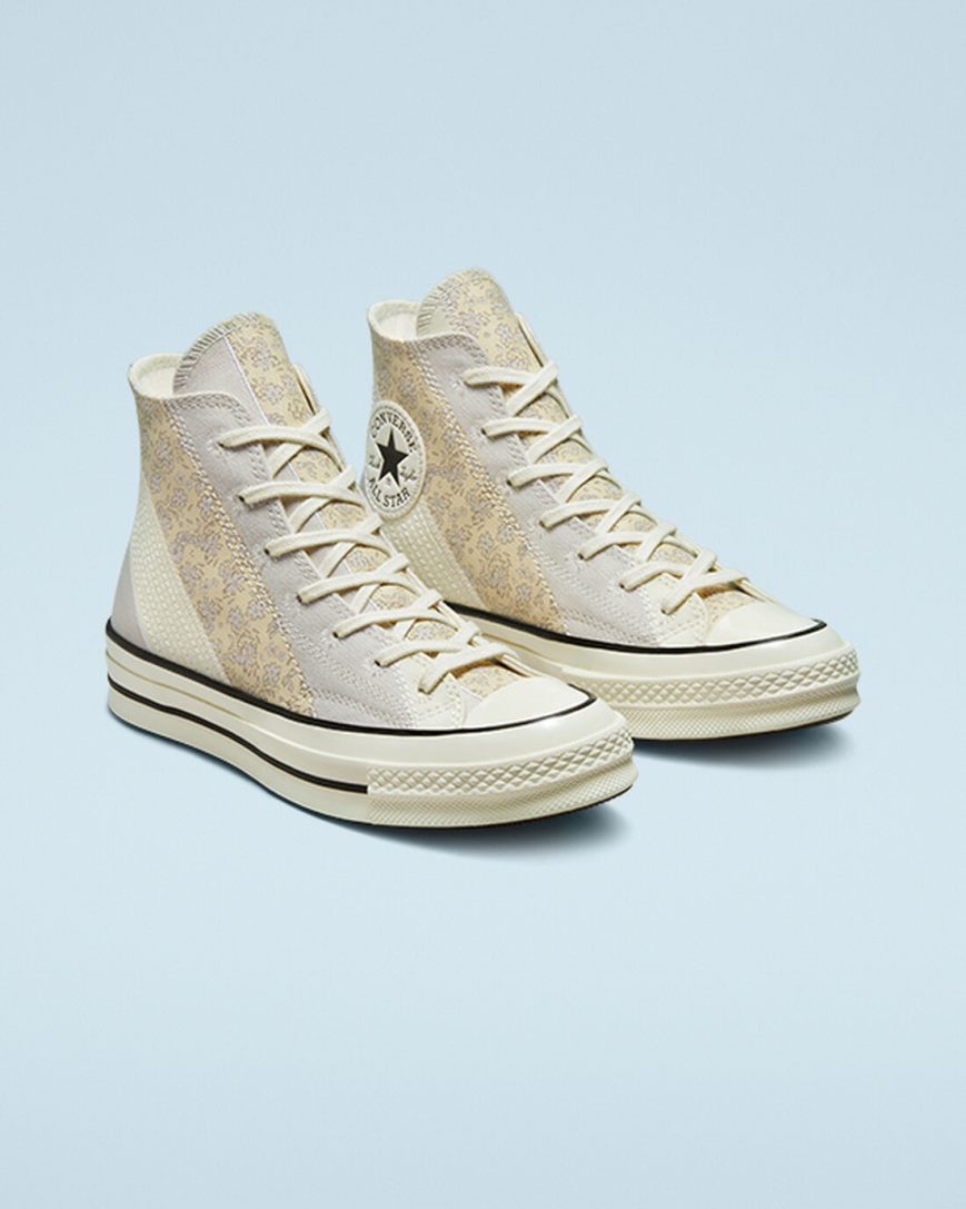 Converse Chuck 70 Embroidered Floral Høye Sko Dame Beige Svarte | 057ZAJPLW