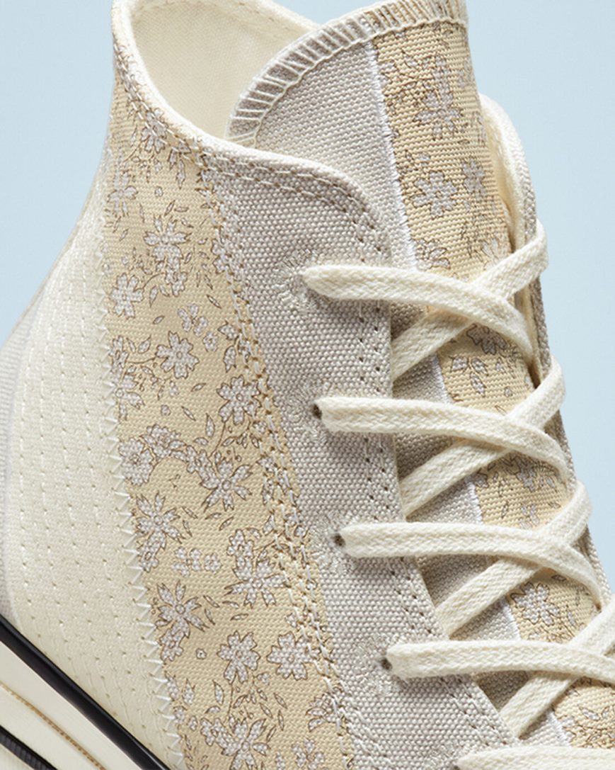 Converse Chuck 70 Embroidered Floral Høye Sko Dame Beige Svarte | 057ZAJPLW